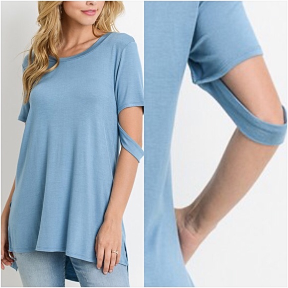 📍SALE Indigo Strappy Skeeve Hi Low Tee Top SML - Picture 3 of 5